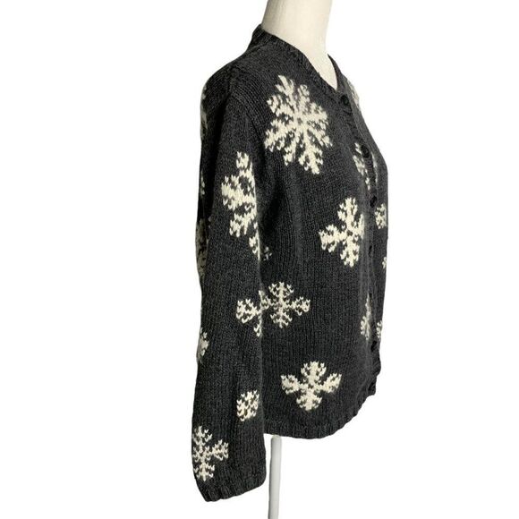 Vintage Eddie Bauer Cardigan Sweater S Grey Angora Blend Button Up Snowflakes - Picture 5 of 6